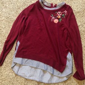 Crown & Ivy Layered embroidered Sweater Sz L